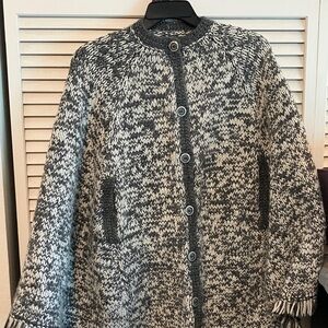 Women's Gray Button-Up Poncho